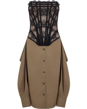 GIUSEPPE DI MORABITO Lace Corset Shirt Mini Dress - Brown