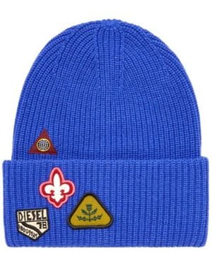 DIESEL K-Phat Patch-Detail Ribbed-Knit Beanie Hat - Blue