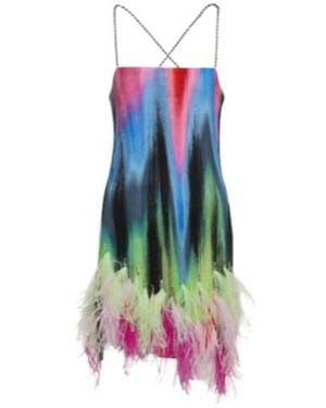The Attico Fujiko Feather-Trimmed Printed Minidress - Blue