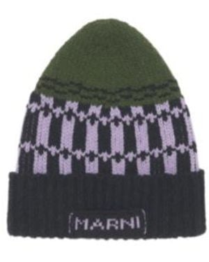 Marni Wool Beanie With Geometric Motif - Green