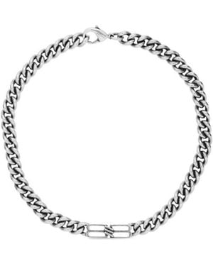 Balenciaga Bb Logo Plaque Chained Necklace - Metallic