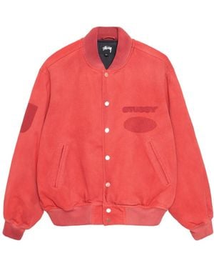 Stussy Stssy Ghost Logo Varsity Jacket - Red