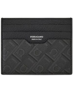 Ferragamo Monogram-Print Card Slots - Black