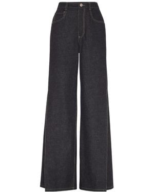 Brunello Cucinelli Contrast Stitch Wide-Leg Jeans - Blue