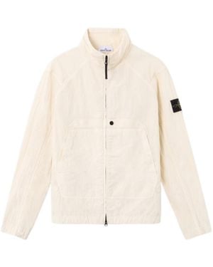 Stone Island Stand Collar Jacket With Anti-Drop Finish - Natural