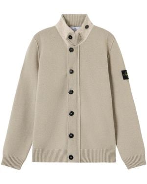 Stone Island Logo Patch Buttoned Cardigan - Natural