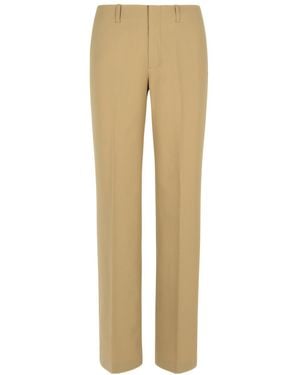 Closed Pleated Straight-Leg Trousers - Natural