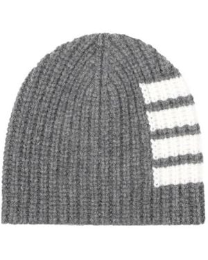 Thom Browne 4-Bar Stripe Knitted Beanie - Grey