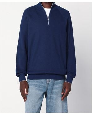 Brunello Cucinelli Long-Sleeved Ribbed Sweater - Blue