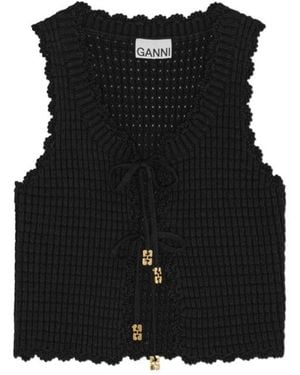 Ganni Textured Lace Knit Top - Black