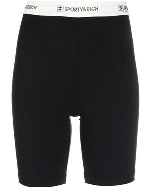 Sporty & Rich Logo-Waistband Shorts - Black
