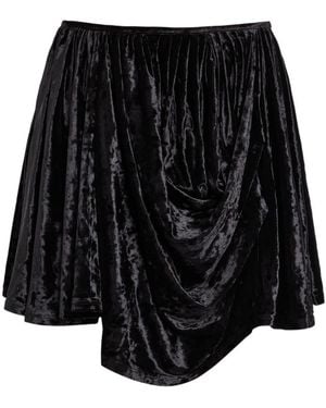 Ganni Draped Asymmetric Velour Mini Skirt - Black