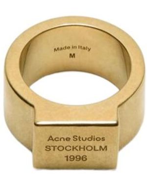Acne Studios Logo-Engraved Square-Face Ring - Metallic