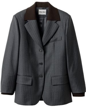 Miu Miu Wool Pinstripe Blazer - Black