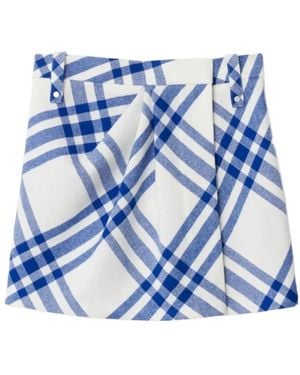 Burberry Checked Pleated Mini Skirt - Blue