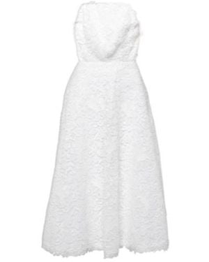 Carolina Herrera Strapless Floral Lace Midi Dress - White