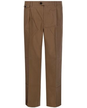 DUNST Pleated Chino Pants - Brown