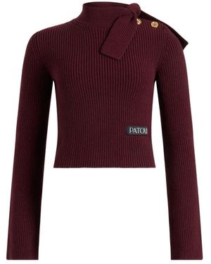 Patou Logo Patch Long-Sleeve Knit Sweater - Purple