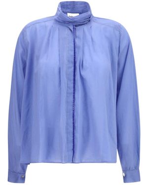 forte_forte Pleated High-Neck Blouse - Blue