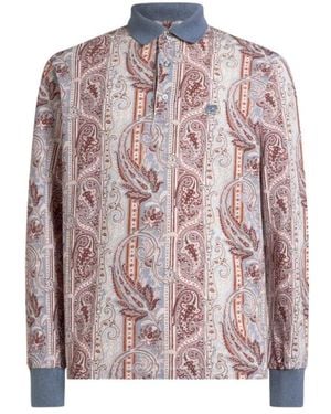 Etro Cotton Pique Polo Shirt With Leafy Paisley Motif - Pink