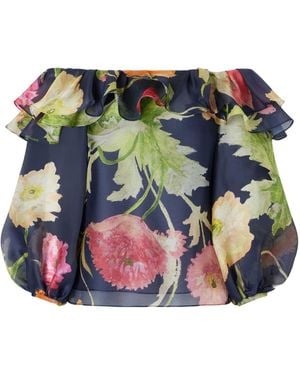 Carolina Herrera Off-Shoulder Printed Top - Blue