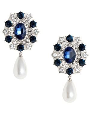 Self-Portrait Crystal Pearl Droplet Earring - Blue