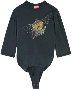 DIESEL Logo Printed Draped Bodysuit - Blue
