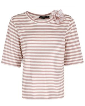 Seventy Floral-Detail Striped T-Shirt - Pink