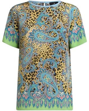 Etro Paisley Animal-Motif Silk Top - Blue