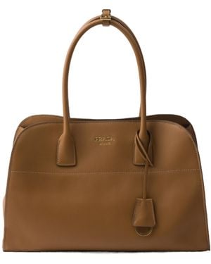 Prada Logo Detailed Open Top Large Tote Bag - Brown