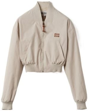 Miu Miu Panama Cotton Bomber Jacket - Natural