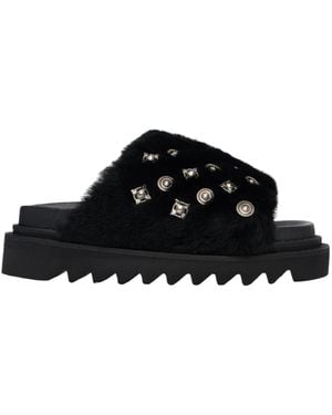 Toga Fur Concho Slippers - Black