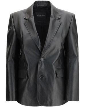 Balenciaga Single-Breasted Leather Jacket - Black