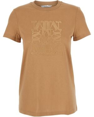 Max Mara Logo-Embroidered Cotton T-Shirt - Brown
