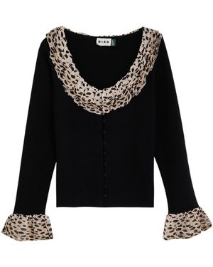 RIXO London Laurel Leopard-Trimmed Wool Cardigan - Black