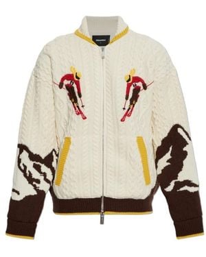 DSquared² Cable Knit Ski Motif Cardigan - White
