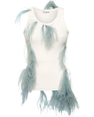 Acne Studios Ribbed Jersey Sleeveless Top W/ Feathers - Blue