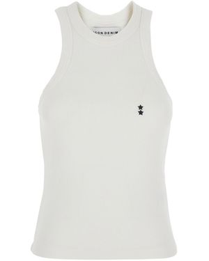 ICON DENIM Luna Ribbed Star-Embroidered Top - White