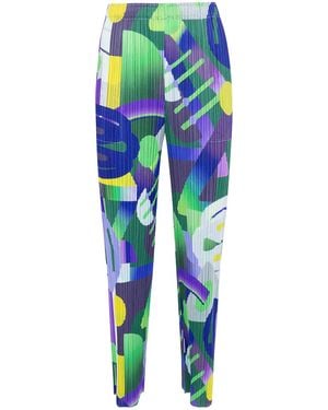 Pleats Please Issey Miyake Pleats Please Abstract-Print Trousers - Blue