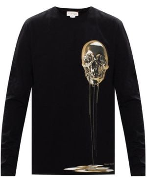 McQueen Skull Print Long-Sleeved T-Shirt - Blue