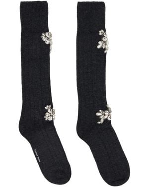 Simone Rocha Embellished Rose Knee Socks - Black