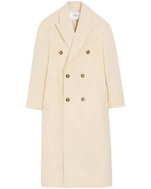 Ami Paris Ami Double Breasted Long Coat - Natural