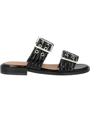 Ganni Glossy Leather Sandals - Black
