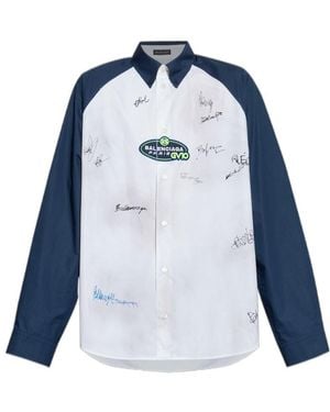 Balenciaga Logo Patch Long-Sleeve Shirt - Blue