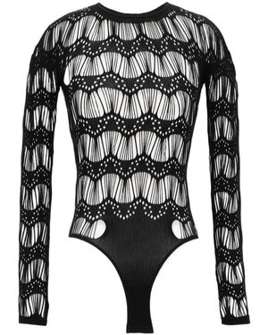 Saint Laurent Ladder-Knit Crewneck Bodysuit - Black