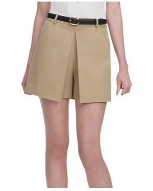 Self-Portrait Belted Pleated Shorts - Natural