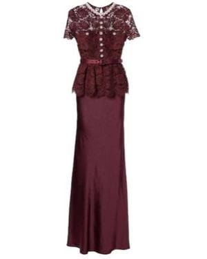 Self-Portrait Belted Lace And Satin Maxi Dress - Purple