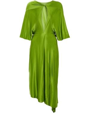 Victoria Beckham Shawl-Sleeve Cutout Midi Dress - Green