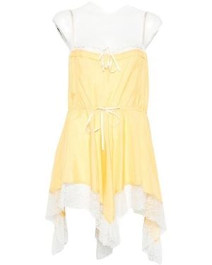 Saint Laurent Lace Detailed Drawstring Sleeveless Dress - Yellow