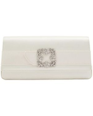 Manolo Blahnik Embellished Satin Clutch - Natural